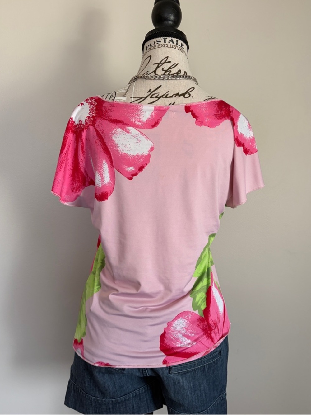 Y2K Pink Floral Short Sleeve Top 2000s Euro Summer Girly - Picture 4 of 9